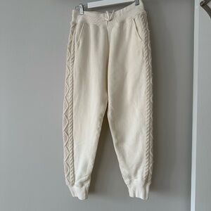 POLO RALPH LAUREN Women’s Cream Striped Cable Knit Fleece Jogger Pants NWT $1